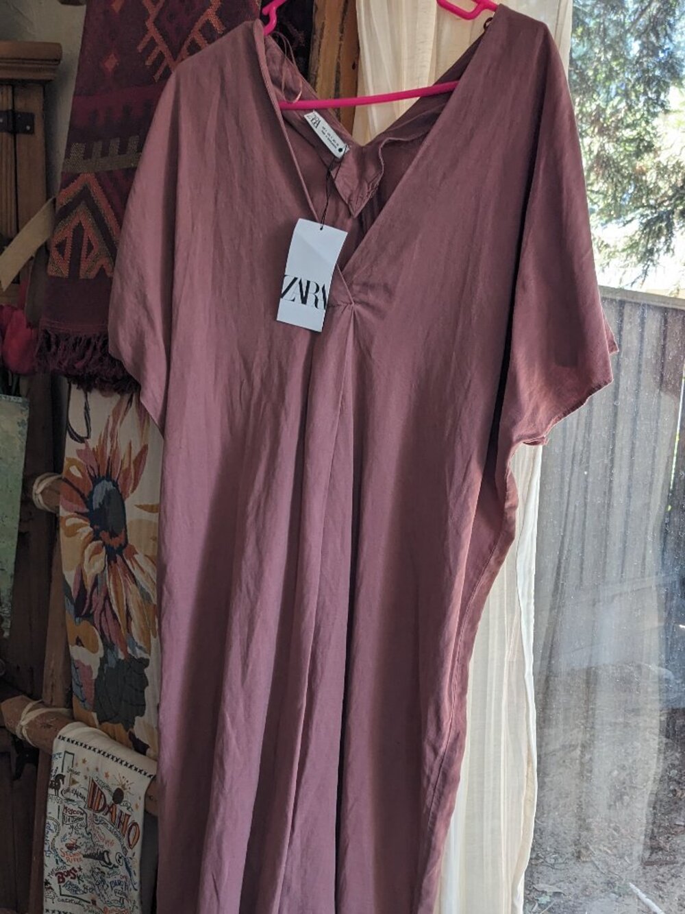 NWT ZARA caftan style dress size S soft rust color